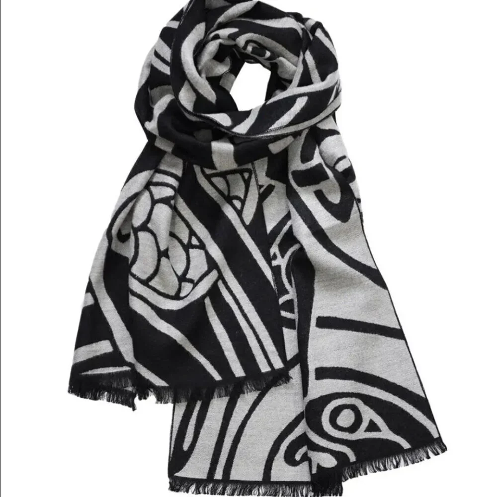 The Book Of Kells Reversible Celtic Winter Scarf Grey And Black - Picture 4 of 8